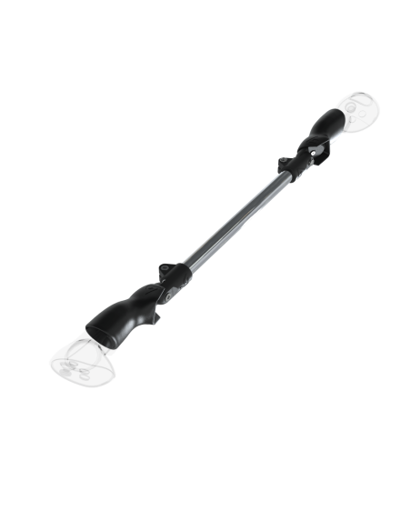 Left view of ProSaber lightsaber and paddle for Meta Quest 3 and Pro with Chrome Armature and Black Carbon cups