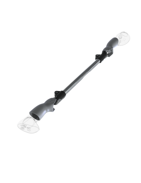 Left view of ProSaber lightsaber and paddle for Meta Quest 3 and Pro with Chrome Armature and Grey PLA cups