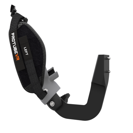 Left view of ProVolver Right Front extension to have an SMG simulator for Pico 4 with prostrap with Grey PLA cup