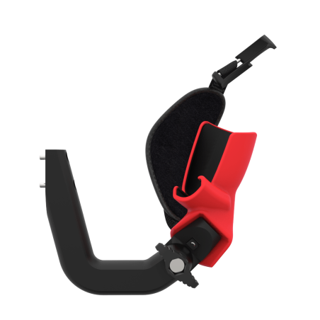 Side view of ProVolver Right Front extension to have an SMG simulator for Pico 4 with prostrap with Red PLA cup