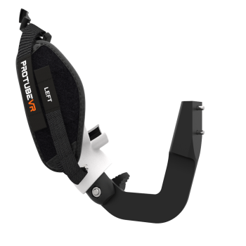 Left view of ProVolver Right Front extension to have an SMG simulator for Pico 4 with prostrap with White PLA cup