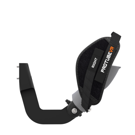 Side view of ProVolver Left Front extension to have an SMG simulator for Meta Quest 1 with prostrap with Grey PLA cup