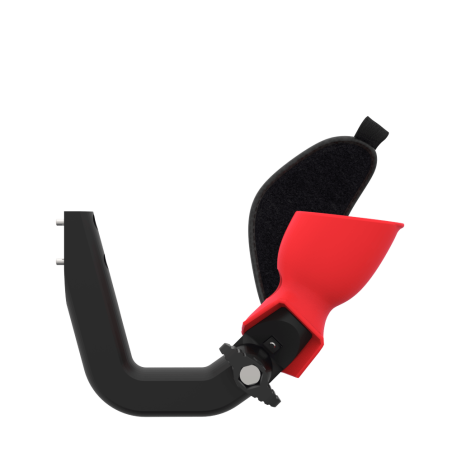 Side view of ProVolver Right Front extension to have an SMG simulator for Meta Quest 1 with prostrap with Red PLA cup