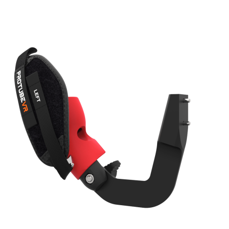 Left view of ProVolver Right Front extension to have an SMG simulator for Meta Quest 1 with prostrap with Red PLA cup