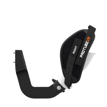 Side view of ProVolver Left Front extension to have an SMG simulator for Meta Quest 1 with prostrap with White PLA cup
