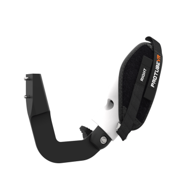 Right view of ProVolver Left Front extension to have an SMG simulator for Meta Quest 1 with prostrap with White PLA cup