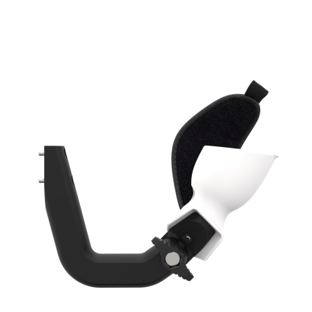 Side view of ProVolver Right Front extension to have an SMG simulator for Meta Quest 1 with prostrap with White PLA cup