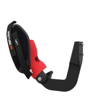 Left view of ProVolver Right Front extension to have an SMG simulator for Meta Quest 2 with prostrap with Red PLA cup
