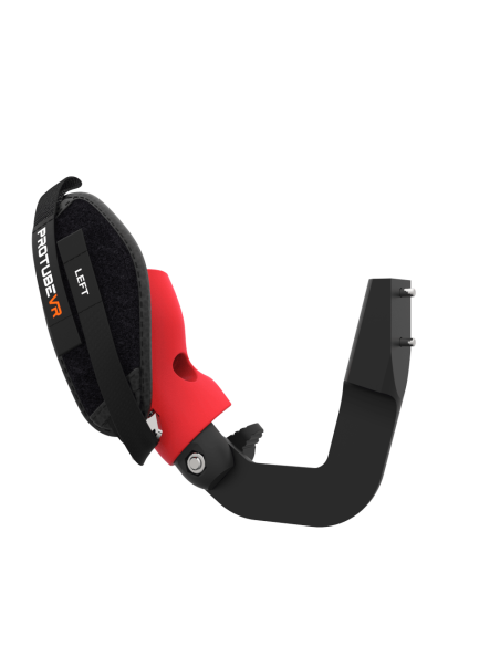 Left view of ProVolver Right Front extension to have an SMG simulator for Meta Quest 2 with prostrap with Red PLA cup