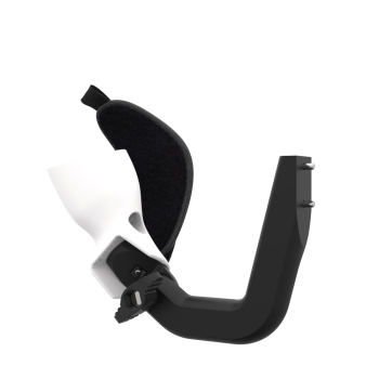 Left view of ProVolver Left Front extension to have an SMG simulator for Meta Quest 2 with prostrap with White PLA cup