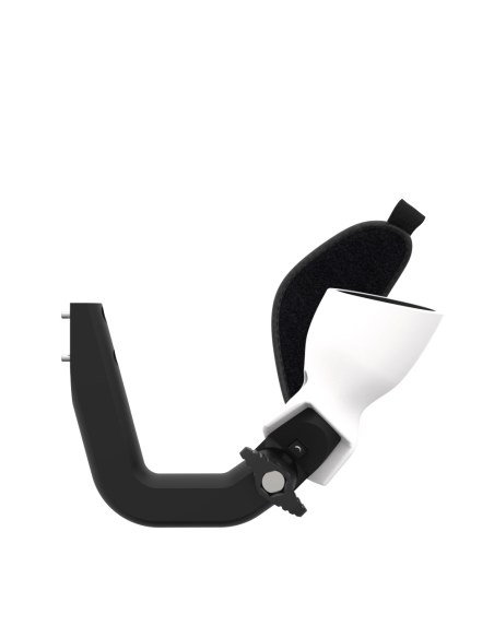 Side view of ProVolver Right Front extension to have an SMG simulator for Meta Quest 2 with prostrap with White PLA cup
