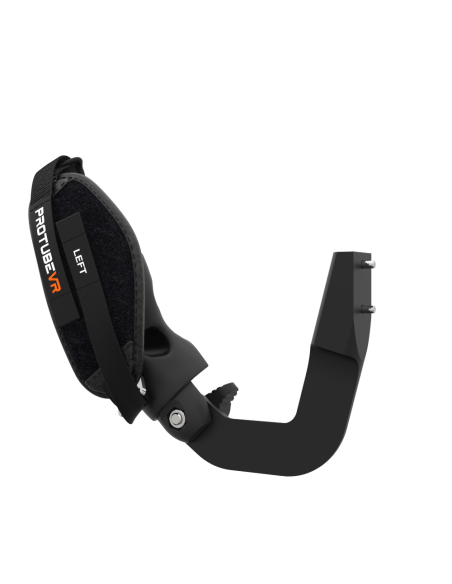 Left view of ProVolver Right Front extension to have an SMG simulator for Meta Quest 3 with prostrap with Black Carbon cup
