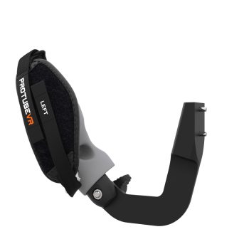 Left view of ProVolver Right Front extension to have an SMG simulator for Meta Quest 3 with prostrap with Grey PLA cup