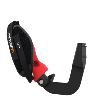 Left view of ProVolver Right Front extension to have an SMG simulator for Meta Quest 3 with prostrap with Red PLA cup