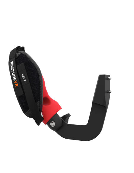 Left view of ProVolver Right Front extension to have an SMG simulator for Meta Quest 3 with prostrap with Red PLA cup