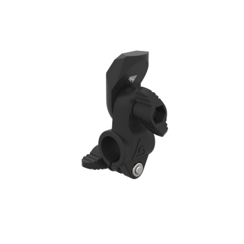 left view black connecting piece to be placed on a tube with two butterfly screws to adjust the smooth attachment 