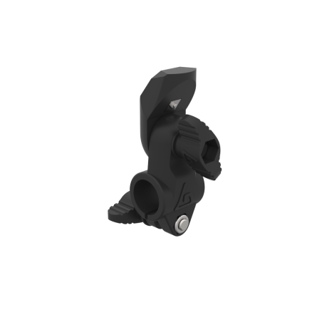 left view black connecting piece to be placed on a tube with two butterfly screws to adjust the smooth attachment 