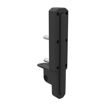 left view of assembled black carbon butt pad spare parts for ForceTube haptic Explorer module