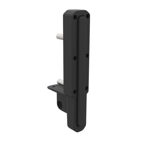 left view of assembled black carbon butt pad spare parts for ForceTube haptic storm module
