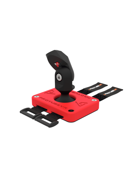 left view of red vr joystick protas base without controller cup with ProTubeVR logo