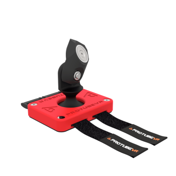 right view of red vr joystick protas base without controller cup with ProTubeVR logo