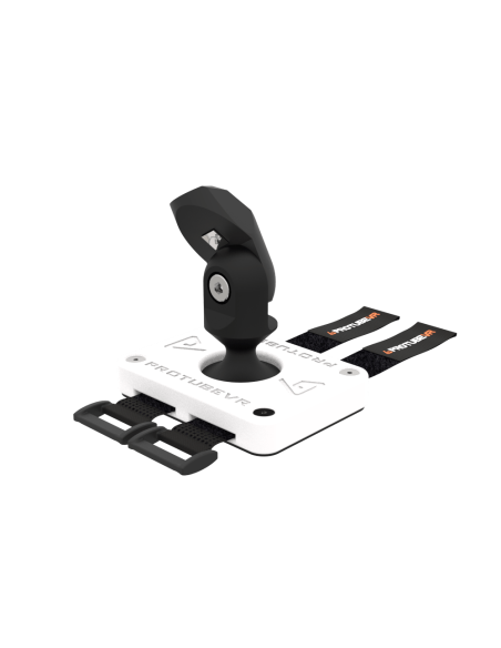 left view of white vr joystick protas base without controller cup with ProTubeVR logo