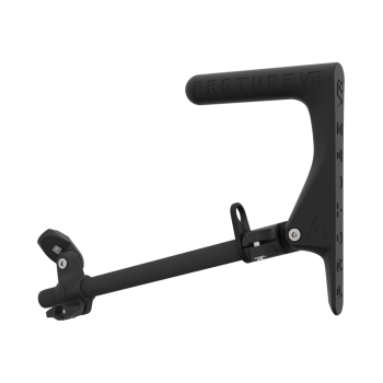 Left view of a SMG shoulder stock upgrade for Provolver haptic pistol with carbon armature and carbon static MK1 stock