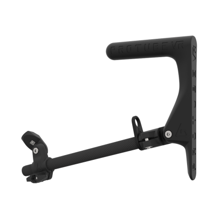 Left view of a SMG shoulder stock upgrade for Provolver haptic pistol with carbon armature and carbon static MK1 stock