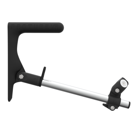 Side view of a SMG shoulder stock upgrade for Provolver haptic pistol with chrome armature and carbon static MK1 stock