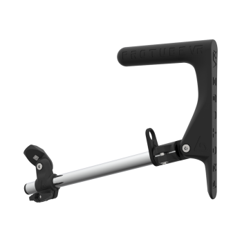 Left view of a SMG shoulder stock upgrade for Provolver haptic pistol with chrome armature and carbon static MK1 stock