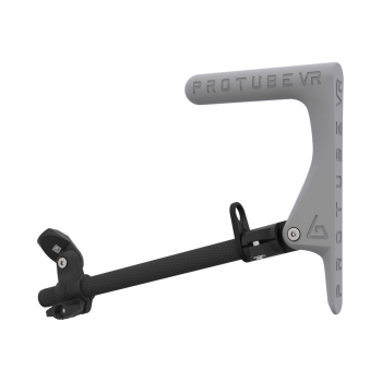 Left view of a SMG shoulder stock upgrade for Provolver haptic pistol with carbon armature and grey static MK1 stock