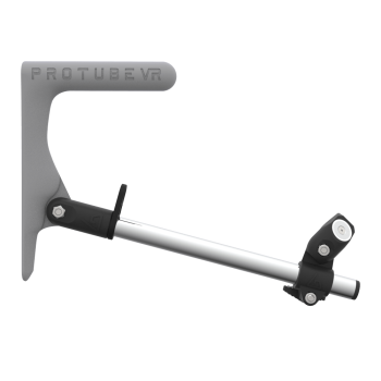 Side view of a SMG shoulder stock upgrade for Provolver haptic pistol with chrome armature and grey static MK1 stock