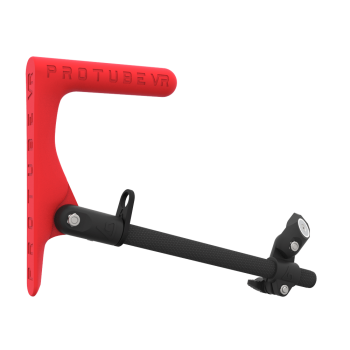 Right view of a SMG shoulder stock upgrade for Provolver haptic pistol with carbon armature and red static MK1 stock