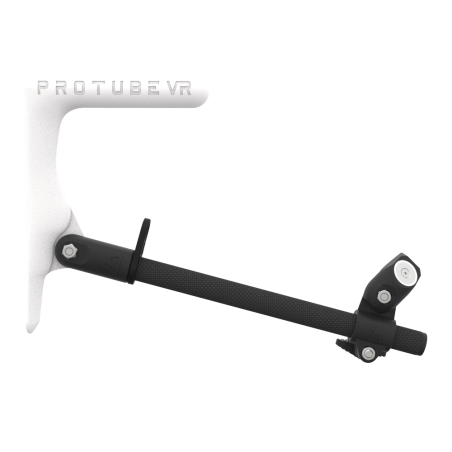 Side view of a SMG shoulder stock upgrade for Provolver haptic pistol with carbon armature and white static MK1 stock