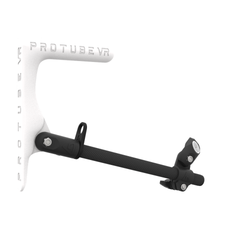 Right view of a SMG shoulder stock upgrade for Provolver haptic pistol with carbon armature and white static MK1 stock