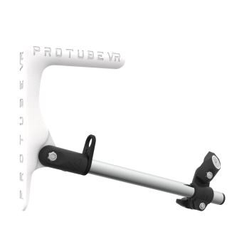 Right view of a SMG shoulder stock upgrade for Provolver haptic pistol with chrome armature and white static MK1 stock
