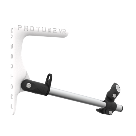 Right view of a SMG shoulder stock upgrade for Provolver haptic pistol with chrome armature and white static MK1 stock