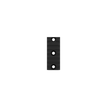 side view of a carbon black male picatini rail of three centimeters with three holes inside it