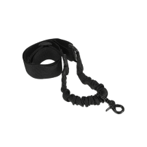 A black sling for rifle support with one point of attachement