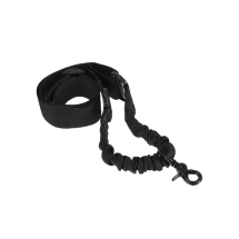 A black sling for rifle support with one point of attachement