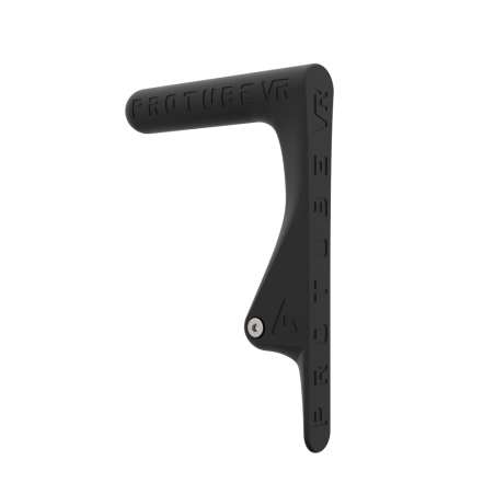 Left view of original MK1 static non-haptic carbon vr gun buttstock for shoulder point of contact