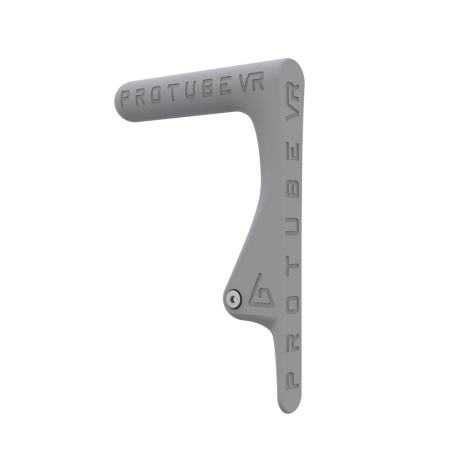 Left view of original MK1 static non-haptic grey vr gun buttstock for shoulder point of contact