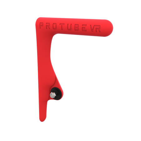 Side view of original MK1 static non-haptic red vr gun buttstock for shoulder point of contact