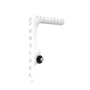 Right view of original MK1 static non-haptic white vr gun buttstock for shoulder point of contact
