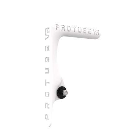 Right view of original MK1 static non-haptic white vr gun buttstock for shoulder point of contact