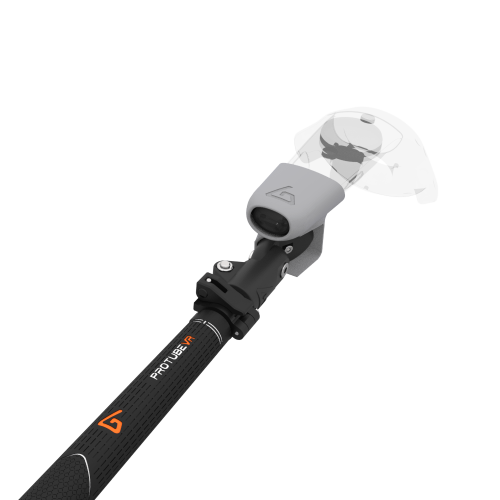 Close view of Swing It VR golf club for HTC Vive Carbon Armature and Grey PLA cups Left hand