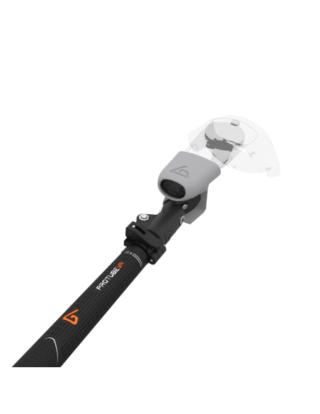 Close view of Swing It VR golf club for HTC Vive Carbon Armature and Grey PLA cups Left hand
