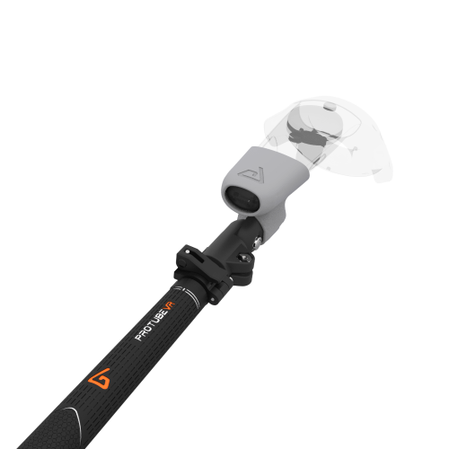 Close view of Swing It VR golf club for HTC Vive Carbon Armature and Grey PLA cups Right hand