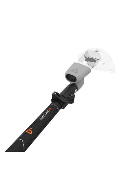 Close view of Swing It VR golf club for HTC Vive Carbon Armature and Grey PLA cups Right hand