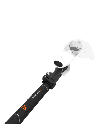 Close view of Swing It VR golf club for HTC Vive Carbon Armature and White PLA cups Left hand